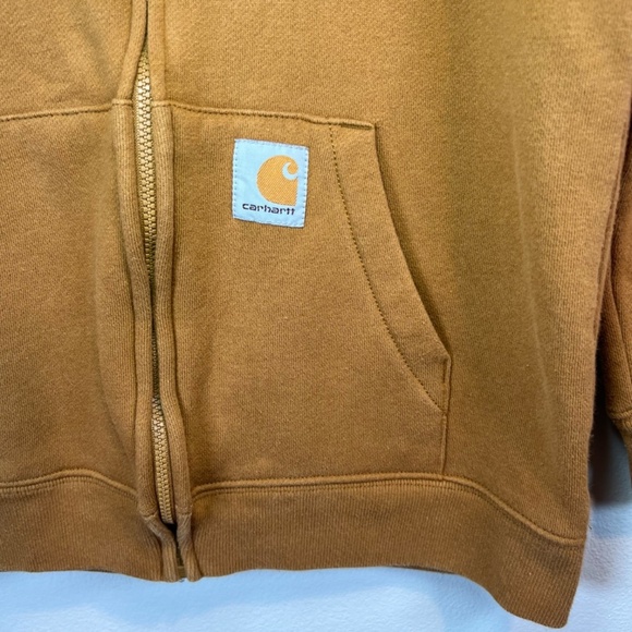 Carhartt Youth Full Zip HoodieSweatshirt Brown Spell Out Logo Pockets Kids 10/12 - Picture 5 of 13